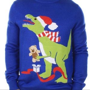 Tipsy Elves Blue Dinosaur Christmas Sweater
